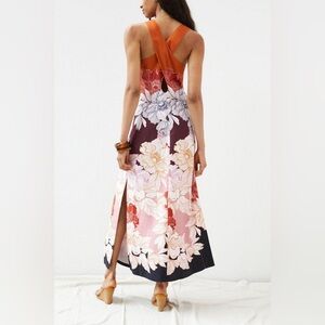 Anthropologie Maeve Floral Twist Back Maxi Dress in orange  Size Small